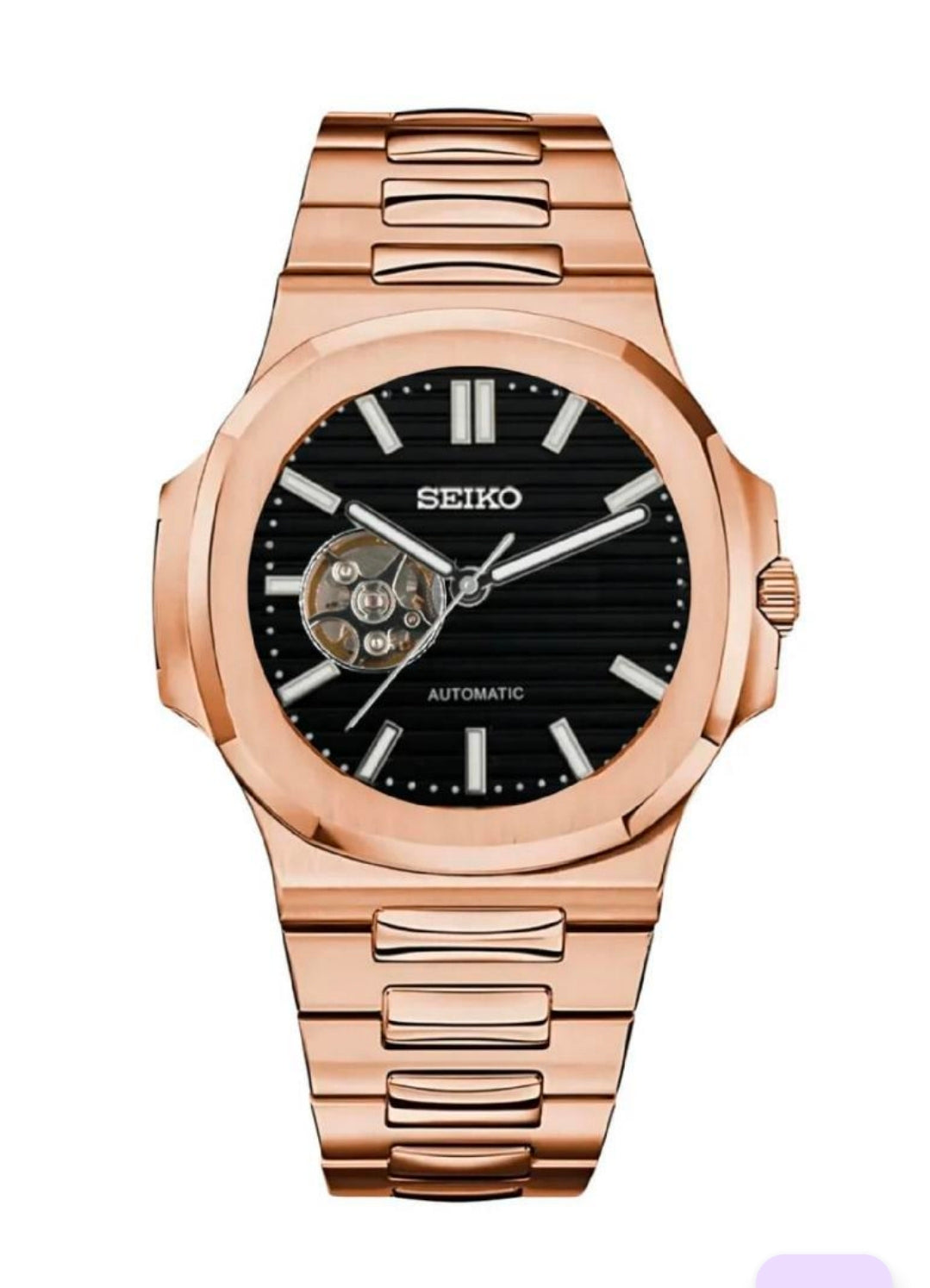 Seiko Mod Nautilus  (Open Heart)Rose Gold Black